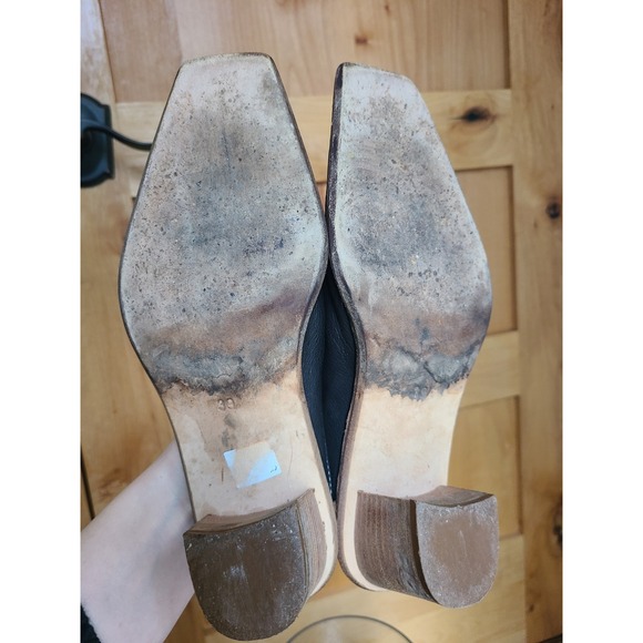 Linea Italian Black Leather EU 39 US 8.5 Square Toe Mules Made Italy Block Heel - Picture 7 of 7